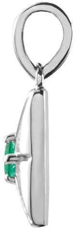 14K Gold Round Lab-Grown Emerald Accented Necklace or Pendant - White Gold - view 5