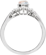 14K Gold Oval Natural Rainbow Moonstone & Natural Diamond Halo-Style Ring - White Gold - view 2