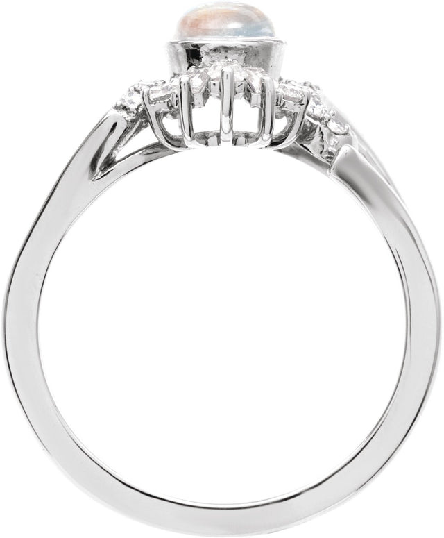 14K Gold Oval Natural Rainbow Moonstone & Natural Diamond Halo-Style Ring - White Gold - view 2
