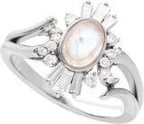 14K Gold Oval Natural Rainbow Moonstone & Natural Diamond Halo-Style Ring - White Gold - view 4