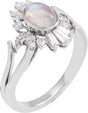 14K Gold Oval Natural Rainbow Moonstone & Natural Diamond Halo-Style Ring - White Gold
