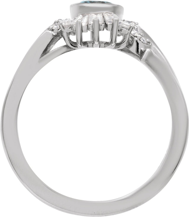 14K Gold Oval Natural London Blue Topaz & Natural Diamond Halo-Style Ring - White Gold - view 2