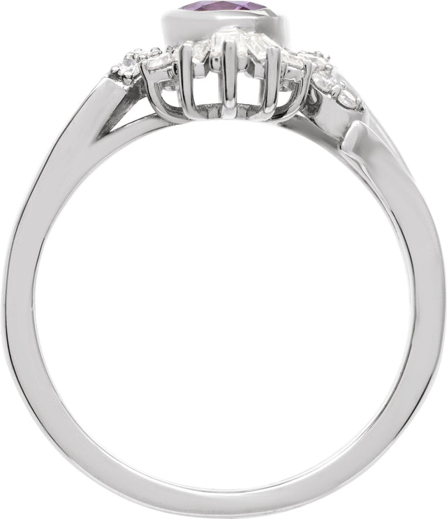 14K Gold Oval Natural Amethyst & Natural Diamond Halo-Style Ring - White Gold - view 2