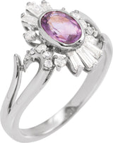 14K Gold Oval Natural Amethyst & Natural Diamond Halo-Style Ring - White Gold