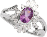 14K Gold Oval Natural Amethyst & Natural Diamond Halo-Style Ring - White Gold - view 4