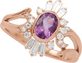 14K Gold Oval Natural Amethyst & Natural Diamond Halo-Style Ring - Rose Gold - view 4