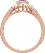 14K Gold Oval Natural Amethyst & Natural Diamond Halo-Style Ring - Rose Gold - view 2