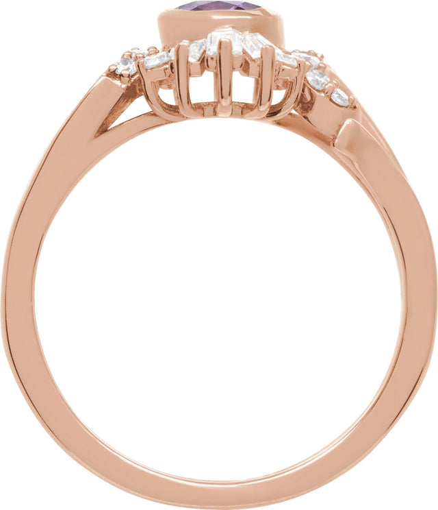 14K Gold Oval Natural Amethyst & Natural Diamond Halo-Style Ring - Rose Gold - view 2