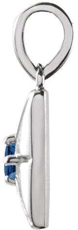 14K Gold Round Lab-Grown Blue Sapphire Accented Necklace or Pendant - White Gold - view 5
