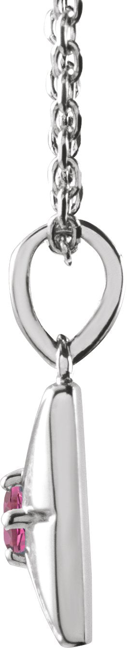 Platinum Round Natural Pink Tourmaline Accented Necklace or Pendant - view 5