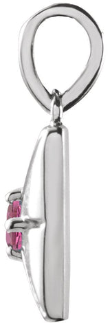 14K Gold Round Natural Pink Tourmaline Accented Necklace or Pendant - White Gold - view 5