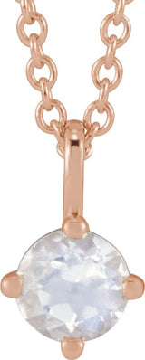 14K Gold Round Natural Blue Moonstone Solitaire Necklace or Pendant - Rose Gold