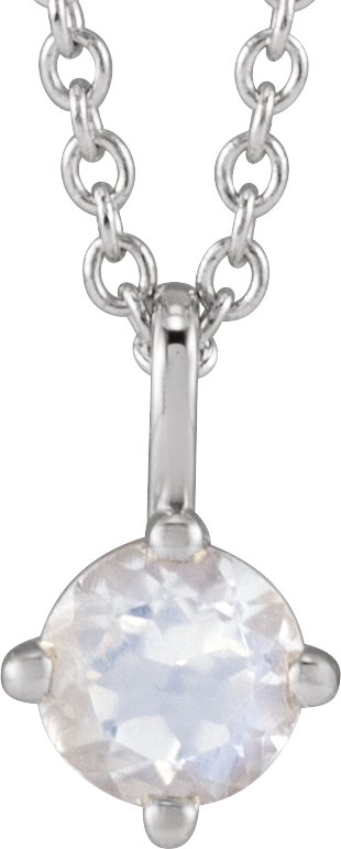 Platinum Round Natural Blue Moonstone Solitaire Necklace or Pendant