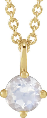 14K Gold Round Natural Blue Moonstone Solitaire Necklace or Pendant - Yellow Gold