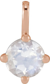 14K Gold Round Natural Blue Moonstone Solitaire Necklace or Pendant - Rose Gold
