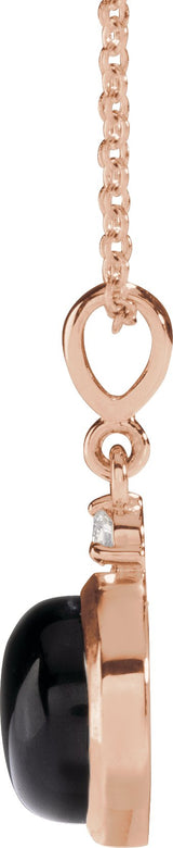 14K Gold Oval Natural Black Onyx & Natural Diamond Cabochon Bezel-Set Necklace or Pendant - Rose Gold - view 4