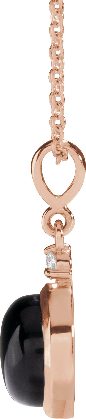 14K Gold Oval Natural Black Onyx & Natural Diamond Cabochon Bezel-Set Necklace or Pendant - Rose Gold - view 4