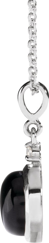 Platinum Oval Natural Black Onyx & Natural Diamond Cabochon Bezel-Set Necklace or Pendant - view 4