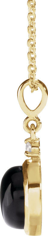 14K Gold Oval Natural Black Onyx & Natural Diamond Cabochon Bezel-Set Necklace or Pendant - Yellow Gold - view 4
