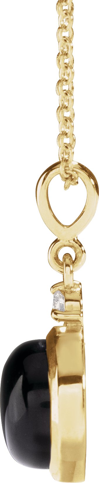 14K Gold Oval Natural Black Onyx & Natural Diamond Cabochon Bezel-Set Necklace or Pendant - Yellow Gold - view 4