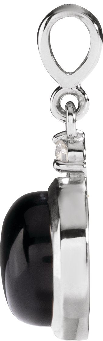 Platinum Oval Natural Black Onyx & Natural Diamond Cabochon Bezel-Set Necklace or Pendant - view 4