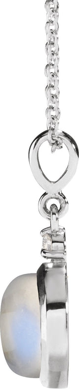 Platinum Oval Natural Rainbow Moonstone & Natural Diamond Cabochon Bezel-Set Necklace or Pendant - view 4