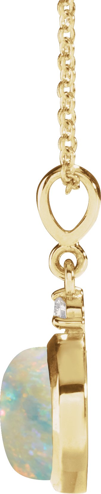 14K Gold Oval Natural White Opal & Natural Diamond Cabochon Bezel-Set Necklace or Pendant – 12x10mm - Yellow Gold - view 4