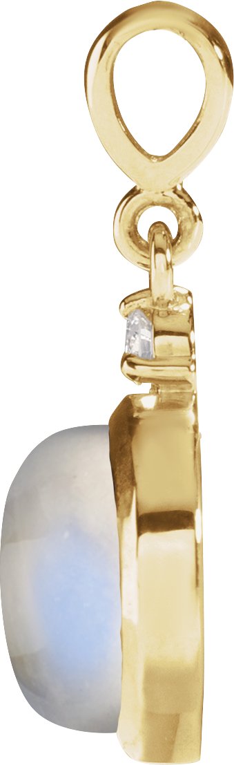 14K Gold Oval Natural Rainbow Moonstone & Natural Diamond Cabochon Bezel-Set Necklace or Pendant - Yellow Gold - view 4