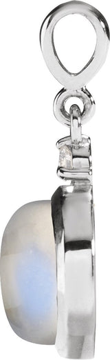 Platinum Oval Natural Rainbow Moonstone & Natural Diamond Cabochon Bezel-Set Necklace or Pendant - view 4