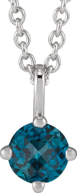 14K Gold Round Natural London Blue Topaz Solitaire Necklace or Pendant II - White Gold