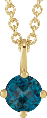 14K Gold Round Natural London Blue Topaz Solitaire Necklace or Pendant II - Yellow Gold