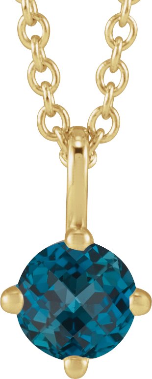 14K Gold Round Natural London Blue Topaz Solitaire Necklace or Pendant II - Yellow Gold