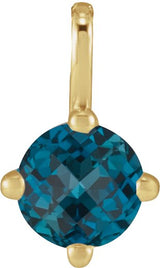 14K Gold Round Natural London Blue Topaz Solitaire Necklace or Pendant II - Yellow Gold
