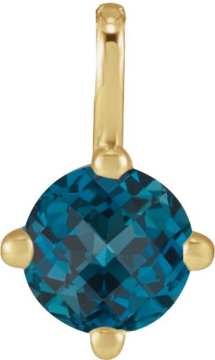 14K Gold Round Natural London Blue Topaz Solitaire Necklace or Pendant II - Yellow Gold