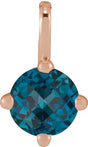 14K Gold Round Natural London Blue Topaz Solitaire Necklace or Pendant II - Rose Gold
