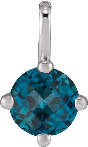 14K Gold Round Natural London Blue Topaz Solitaire Necklace or Pendant II - White Gold