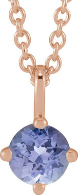 14K Gold Round Natural Tanzanite Solitaire Necklace or Pendant - Rose Gold