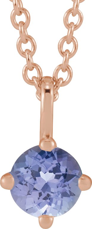 14K Gold Round Natural Tanzanite Solitaire Necklace or Pendant - Rose Gold