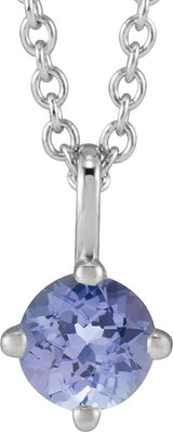 Platinum Round Natural Tanzanite Solitaire Necklace or Pendant
