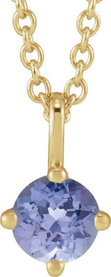 14K Gold Round Natural Tanzanite Solitaire Necklace or Pendant - Yellow Gold