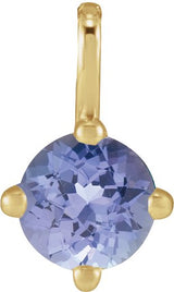14K Gold Round Natural Tanzanite Solitaire Necklace or Pendant - Yellow Gold