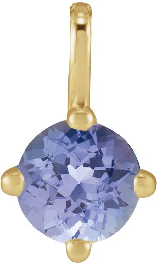14K Gold Round Natural Tanzanite Solitaire Necklace or Pendant - Yellow Gold