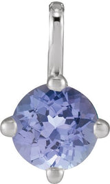 14K Gold Round Natural Tanzanite Solitaire Necklace or Pendant - White Gold