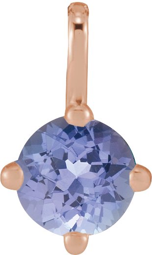 14K Gold Round Natural Tanzanite Solitaire Necklace or Pendant - Rose Gold