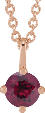 14K Gold Round Natural Rhodolite Garnet Solitaire Necklace or Pendant - Rose Gold