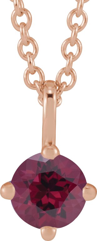 14K Gold Round Natural Rhodolite Garnet Solitaire Necklace or Pendant - Rose Gold