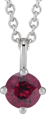 Platinum Round Natural Rhodolite Garnet Solitaire Necklace or Pendant