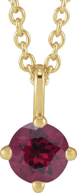 14K Gold Round Natural Rhodolite Garnet Solitaire Necklace or Pendant - Yellow Gold