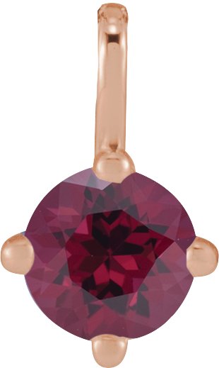 14K Gold Round Natural Rhodolite Garnet Solitaire Necklace or Pendant - Rose Gold