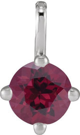 14K Gold Round Natural Rhodolite Garnet Solitaire Necklace or Pendant - White Gold